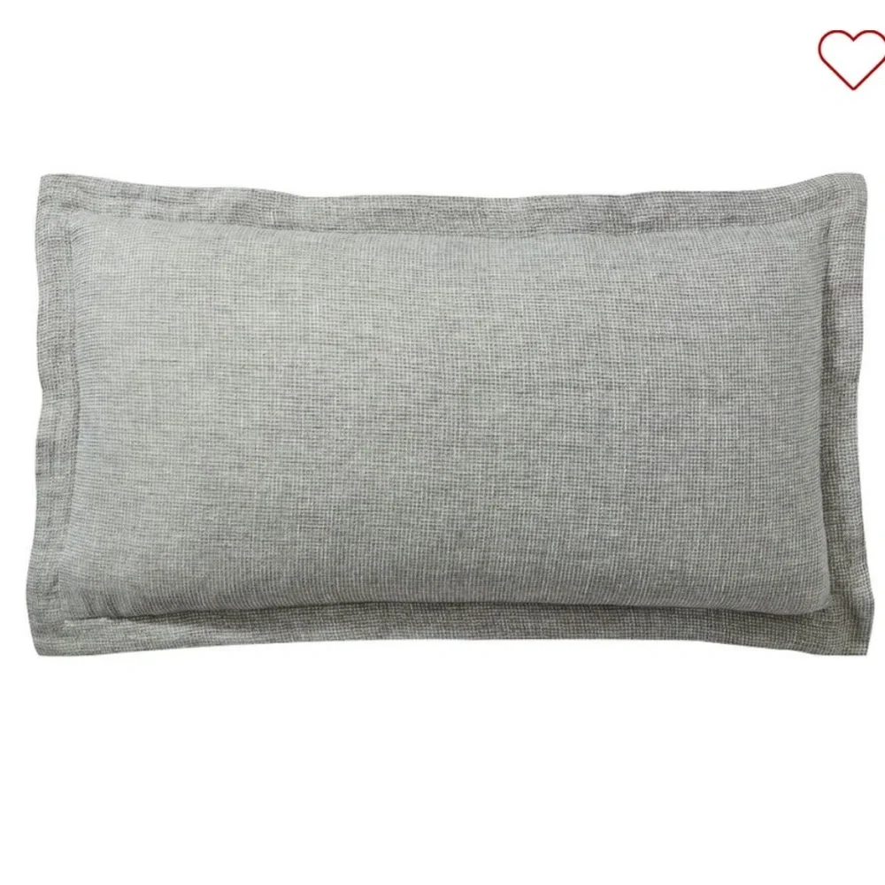 New Set 2 Pottery Barn Belgian Flax Linen Waffle Weave Standard Sham Covers Grey